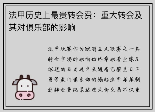 法甲历史上最贵转会费：重大转会及其对俱乐部的影响